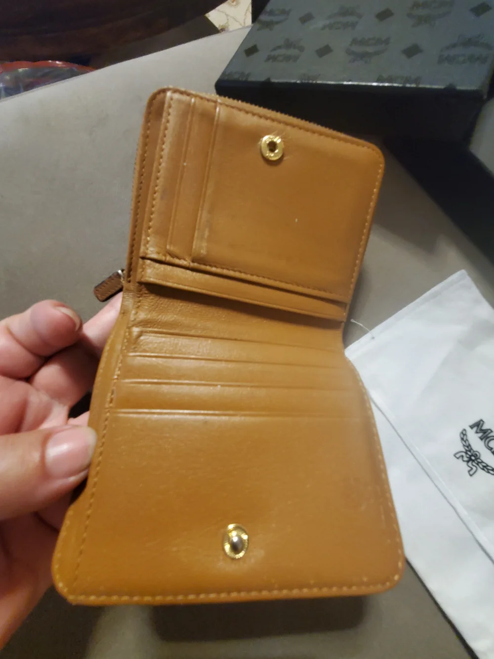 MCM Cognac Visetos Zip Wallet Womens Bifold